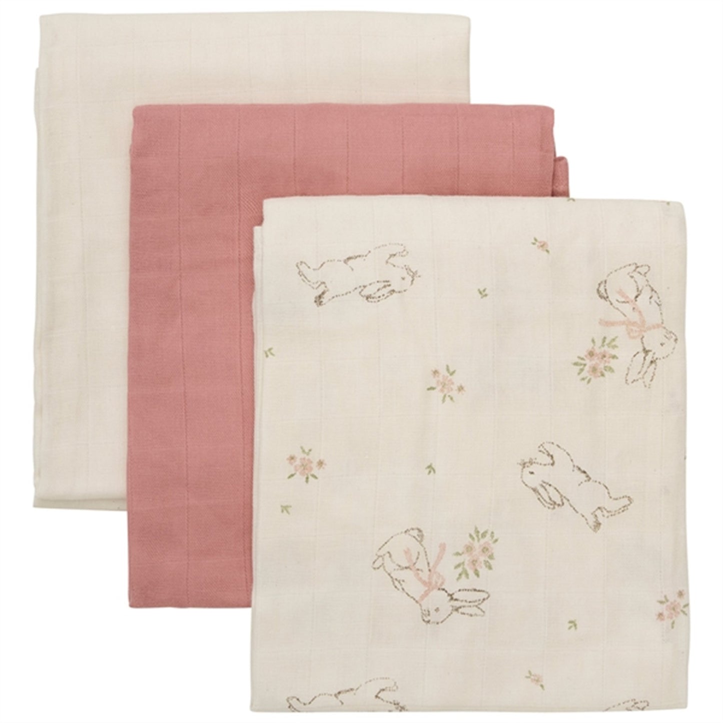 Pippi Organic Muslin Cloths 3-pack Rose Tan
