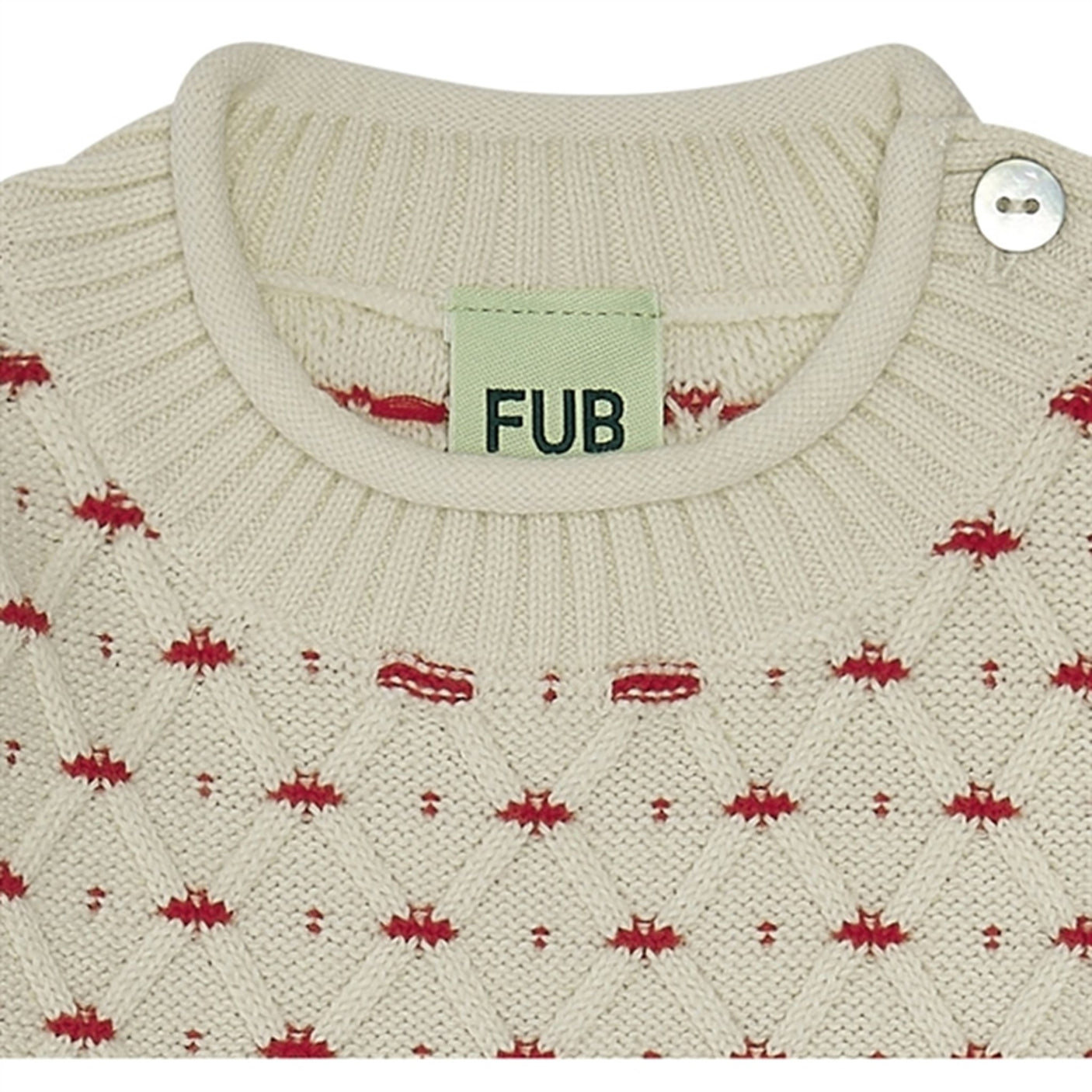 FUB Baby Rhombus Sweater Ecru/Bright Red