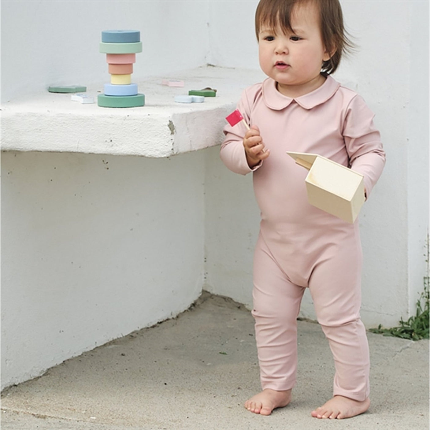 Petit Crabe Rose Nude Palma Onesie with Zipper