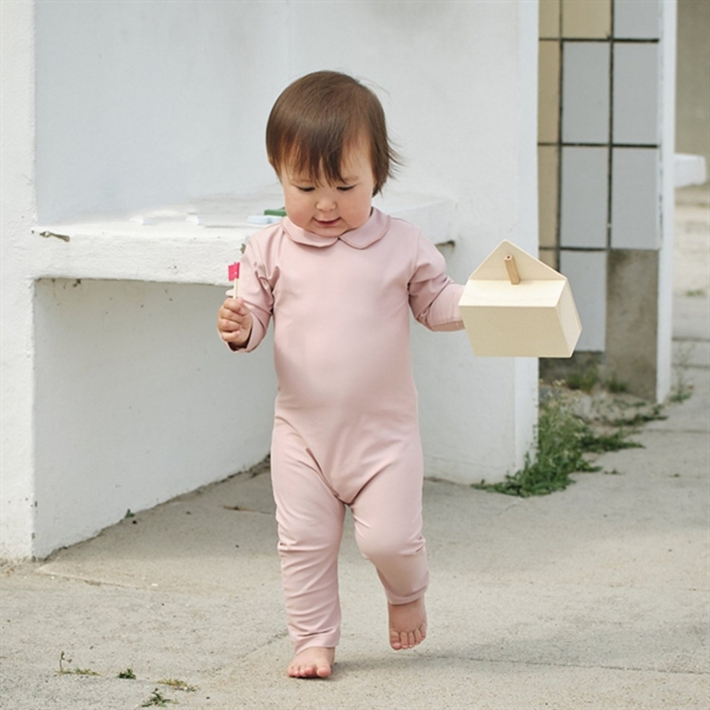 Petit Crabe Rose Nude Palma Onesie with Zipper