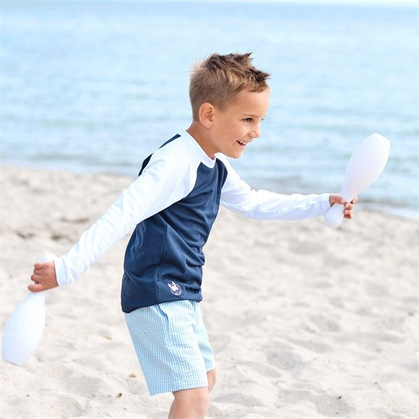 Petit Crabe Blue/White Raglan UV Swim Shirt