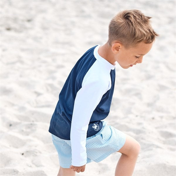Petit Crabe Blue/White Raglan UV Swim Shirt
