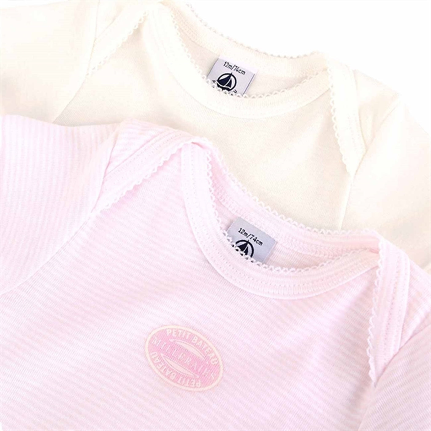 Petit Bateau Bodies 2-pack White/Light Pink Stripes 3