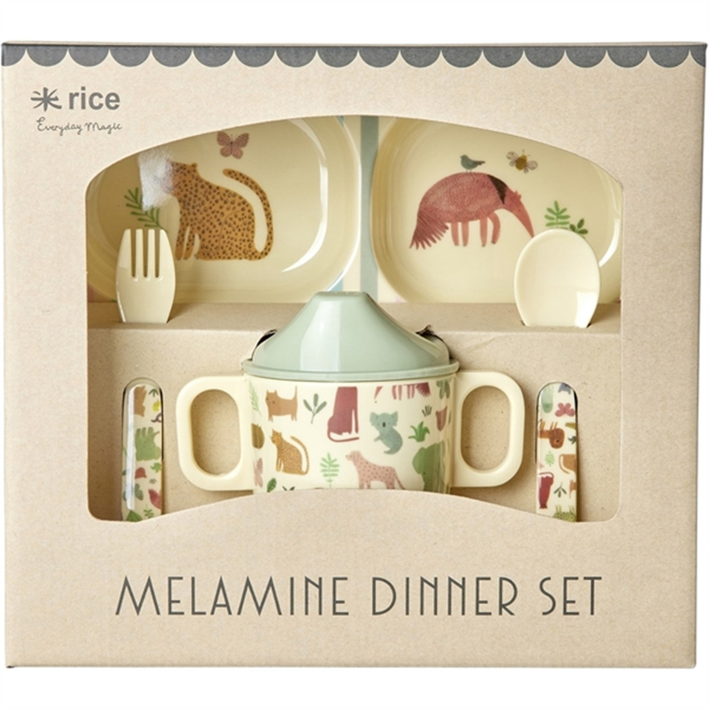 RICE Sweet Jungle Print Melamine Baby Dinner Set