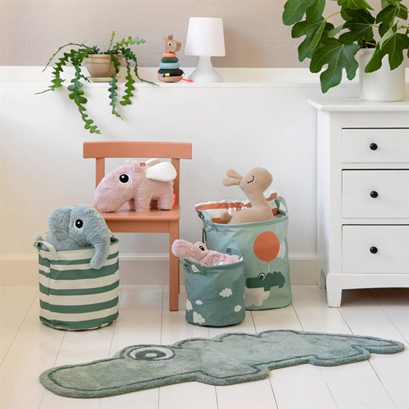 Done by Deer Storage Basket 3-pack Happy Clouds Green