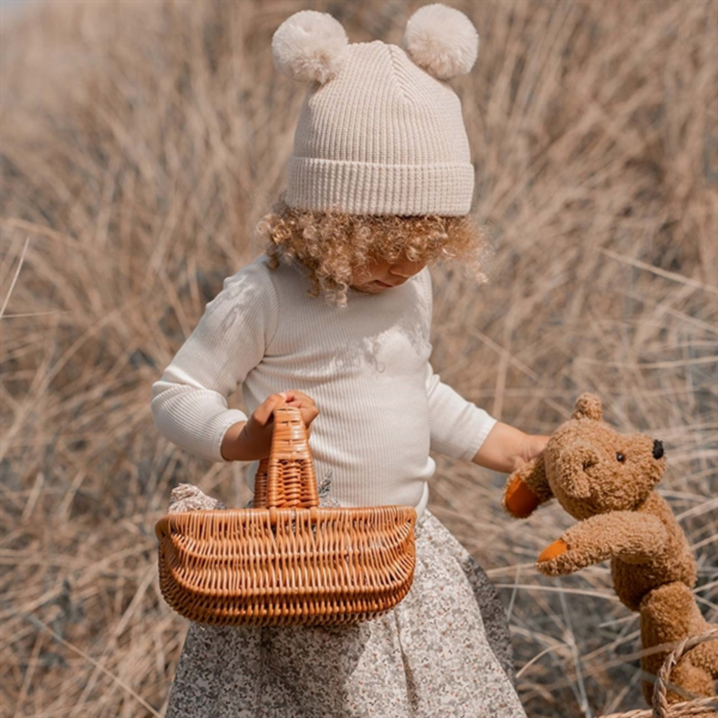 Huttelihut Hat Rib Fold Up Fakefur Off White/Off White Pompom