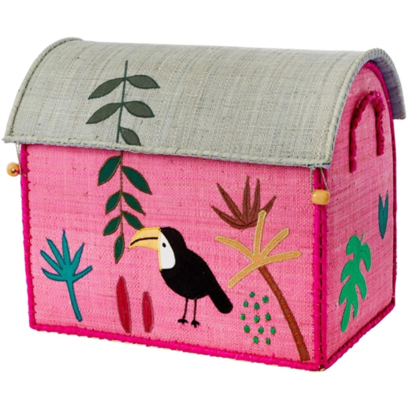 RICE Jungle Theme Raffia Baskets for Storage 3-pack