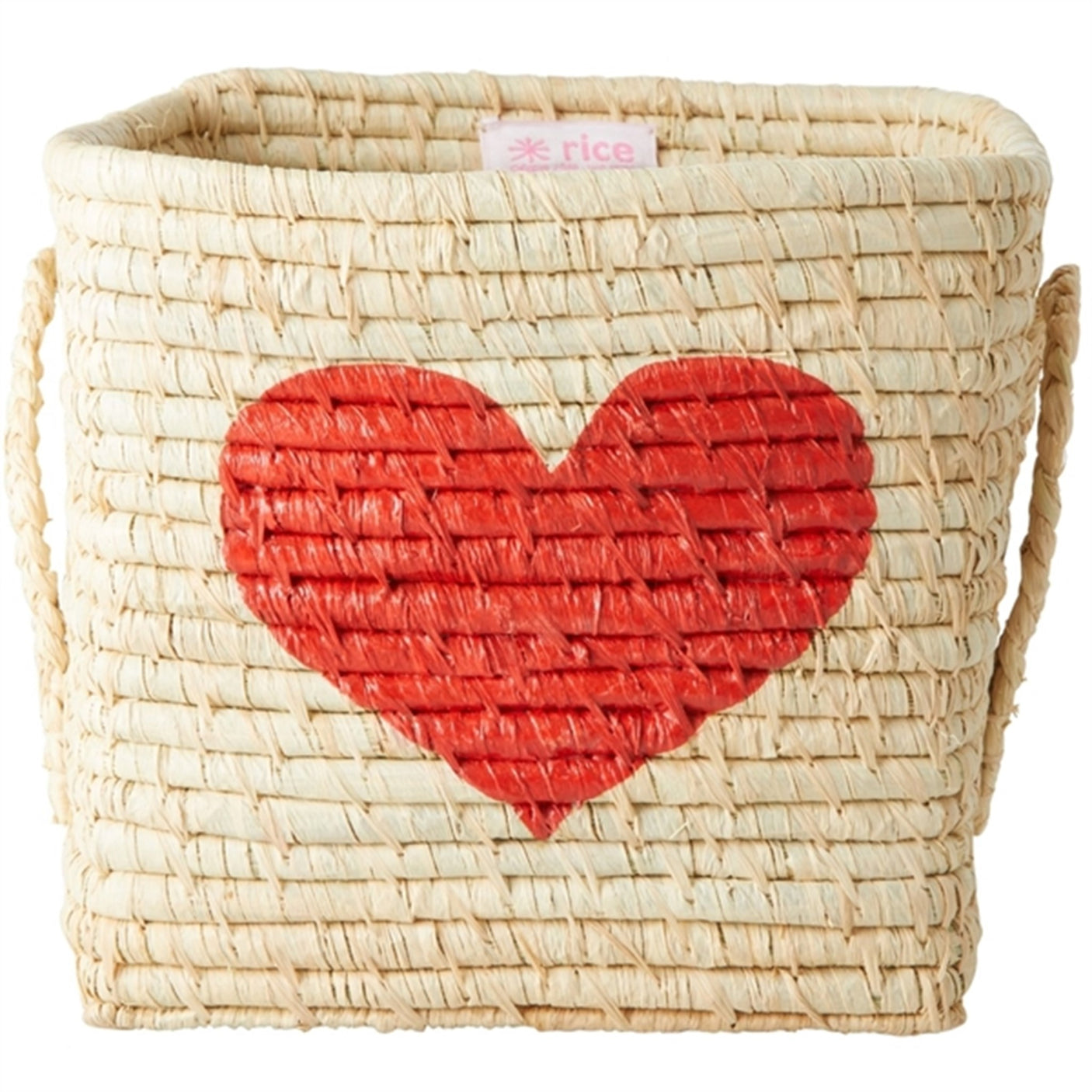 RICE Red Heart Square Raffia Basket