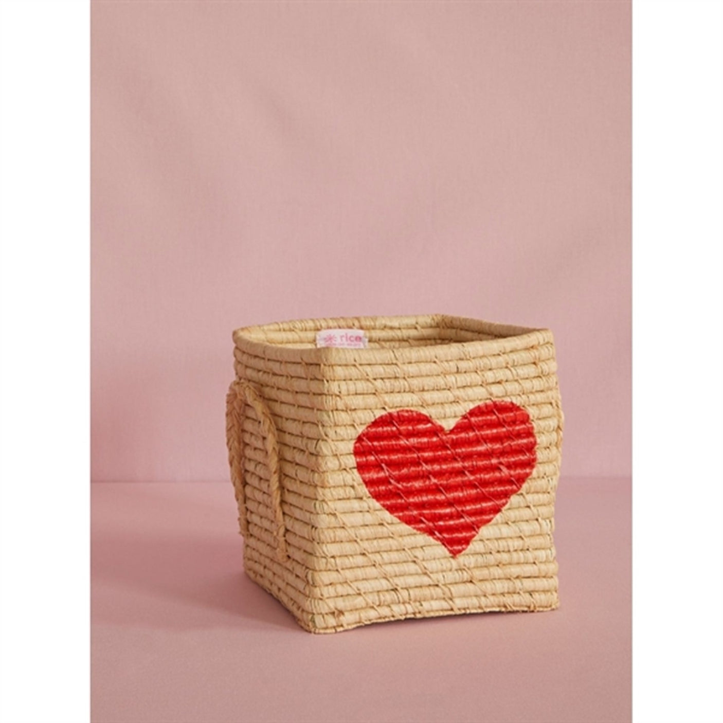 RICE Red Heart Square Raffia Basket 3