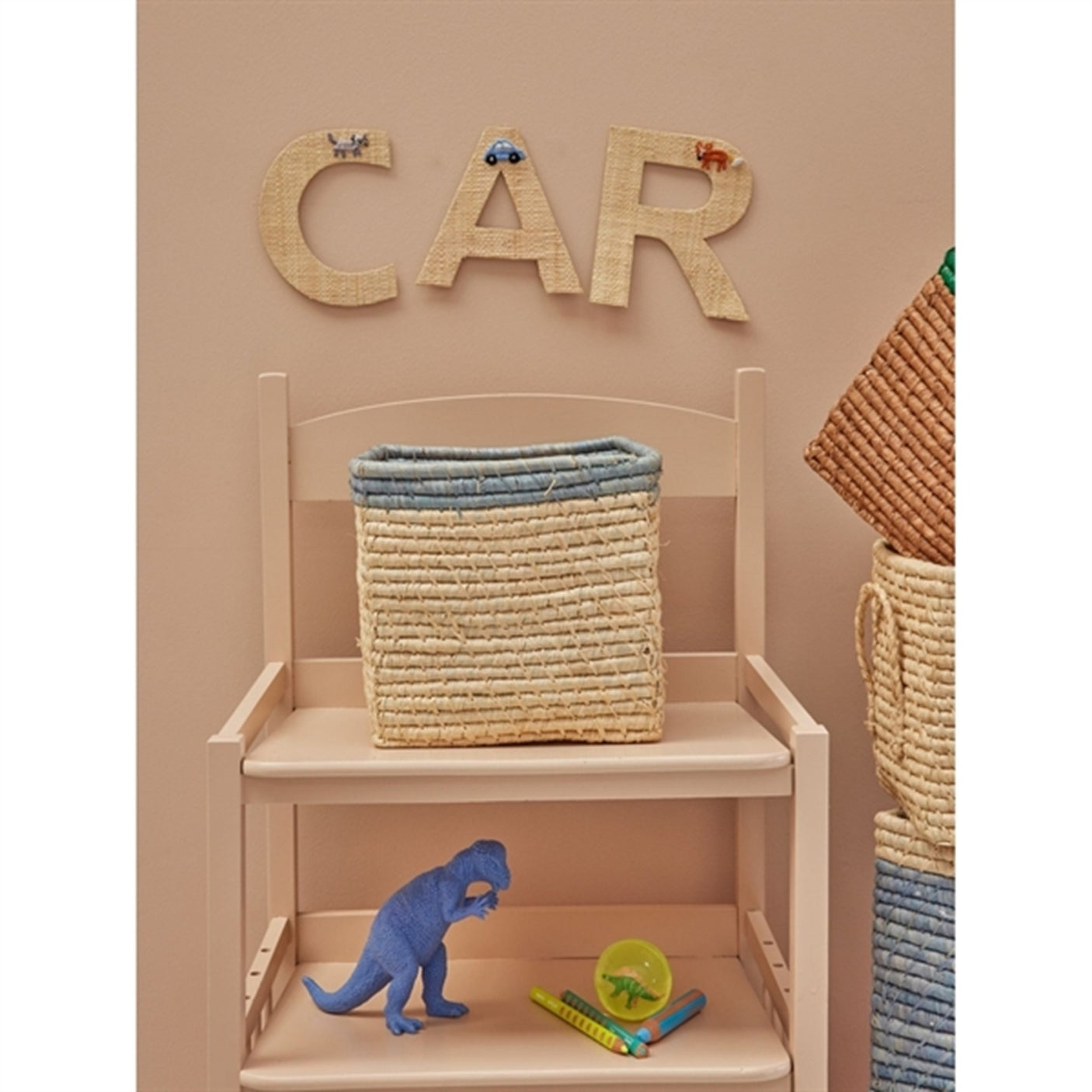 RICE Nature/Blue Basket for Storage Small