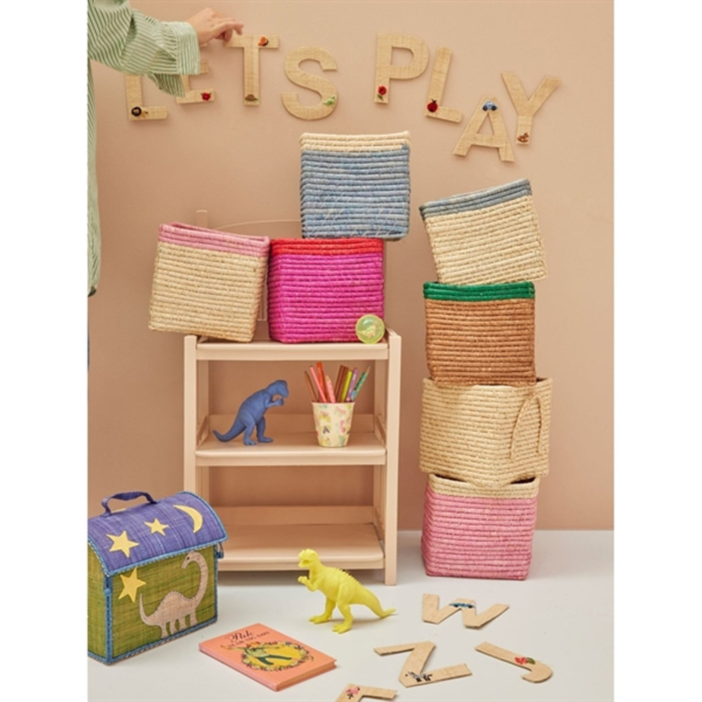 RICE Nature/Soft Pink Basket for Storage Small