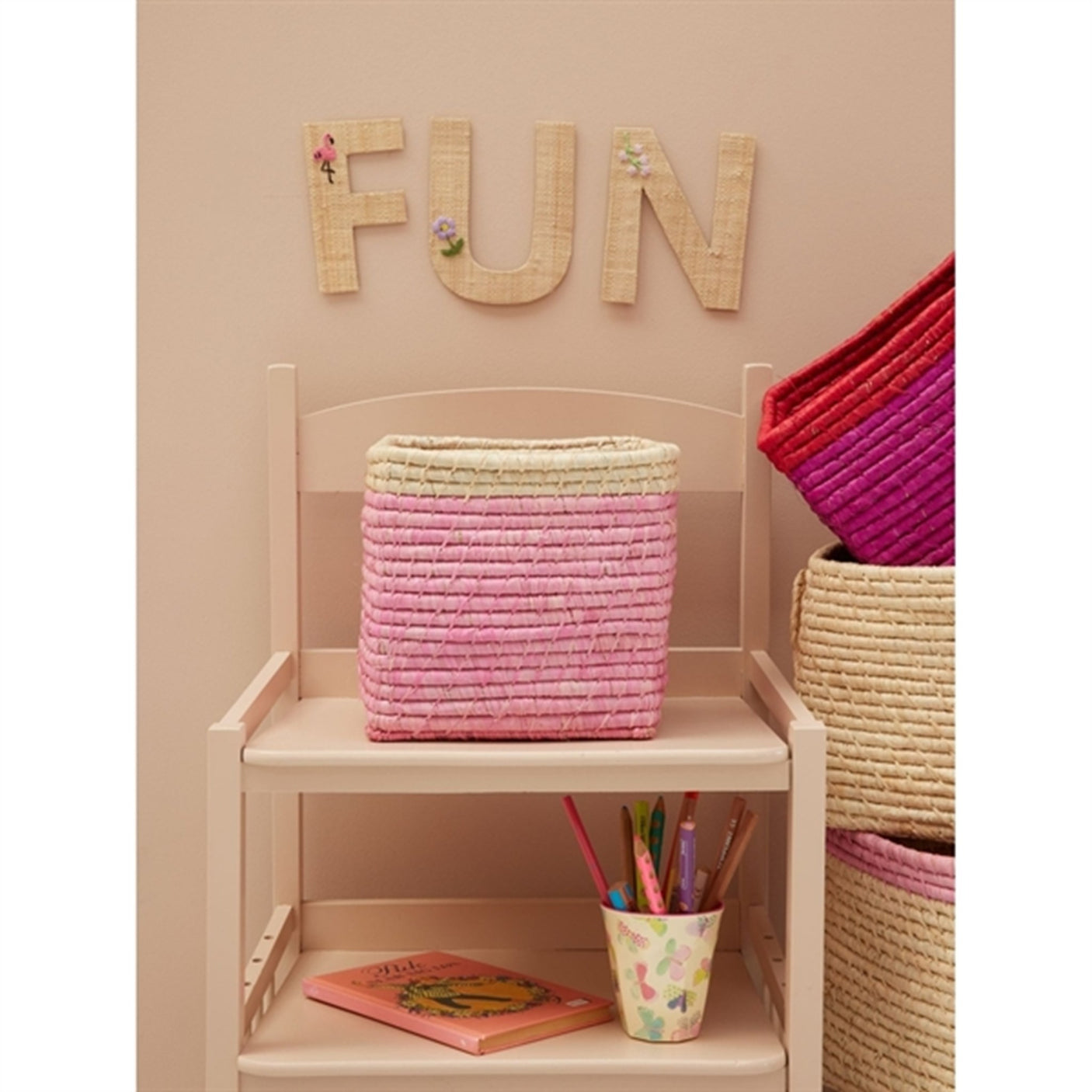 RICE Soft Pink/Nature Basket for Storage Small