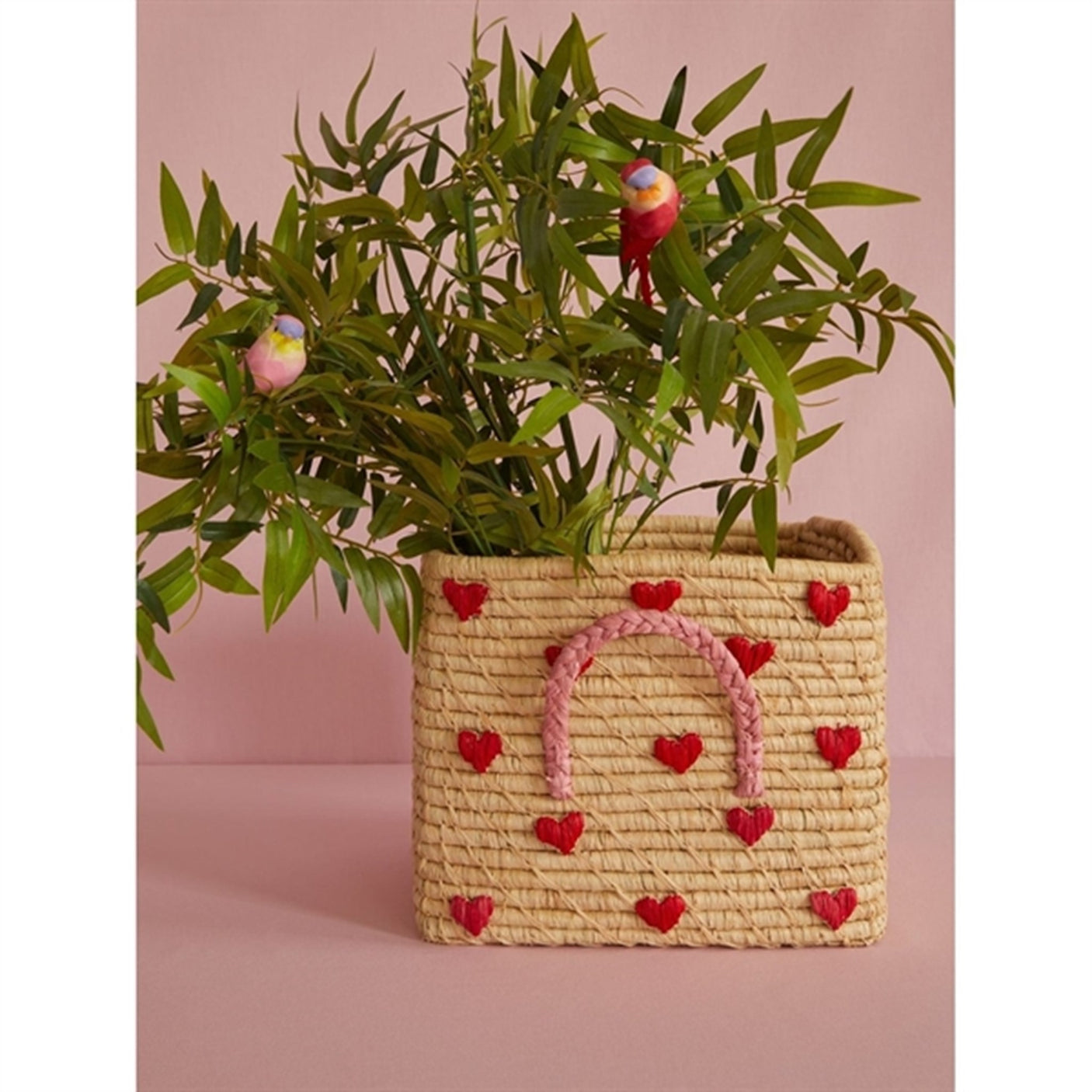RICE Hearts Square Raffia Basket