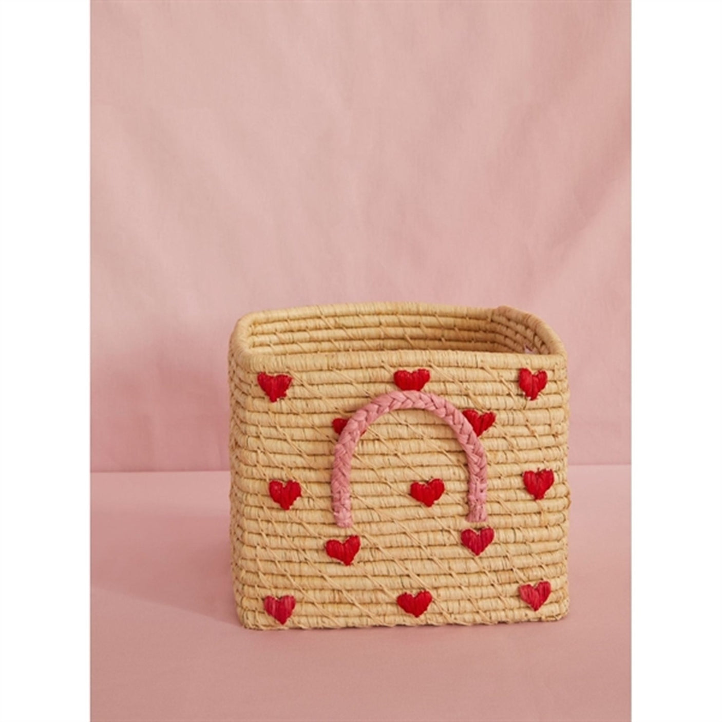RICE Hearts Square Raffia Basket