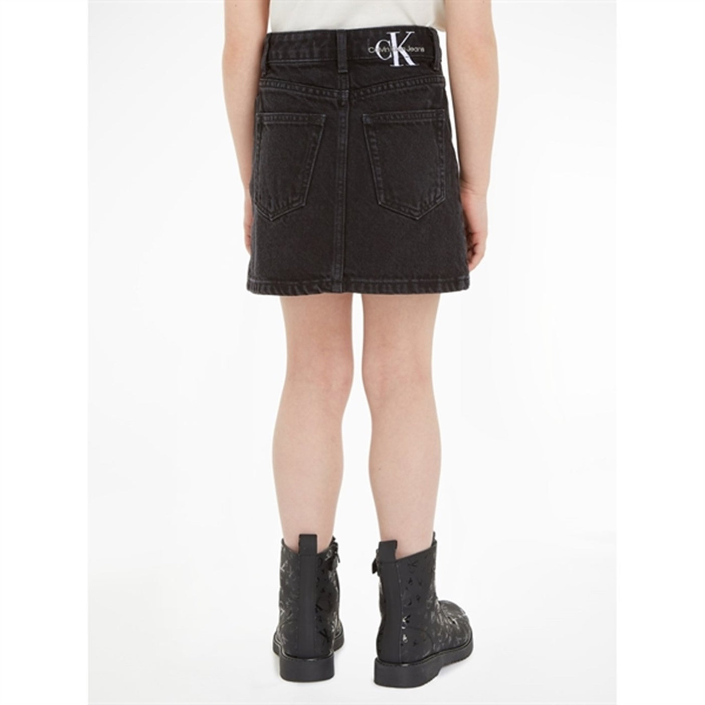 Calvin Klein Washed Black Denim Button Skirt Washed Black