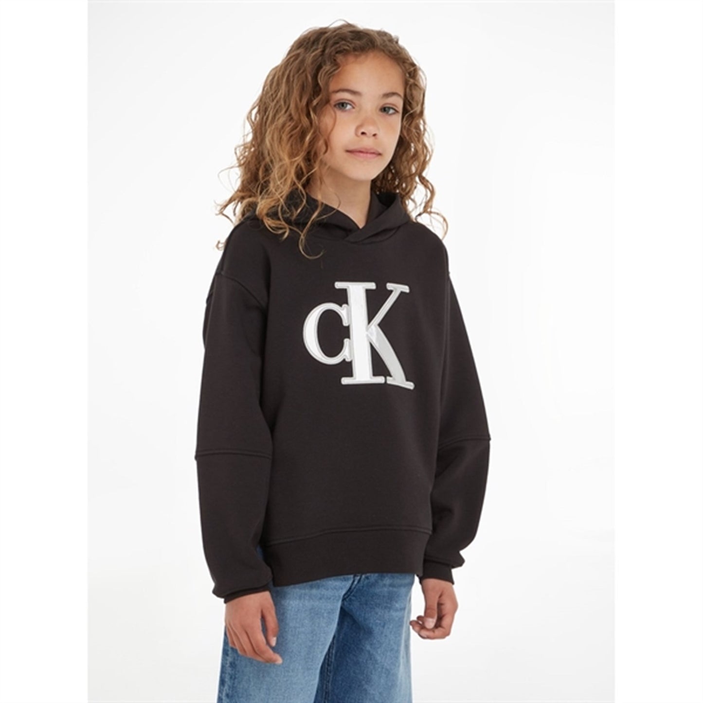Calvin Klein Metallic Satin Monogram Hoodie Ck Black