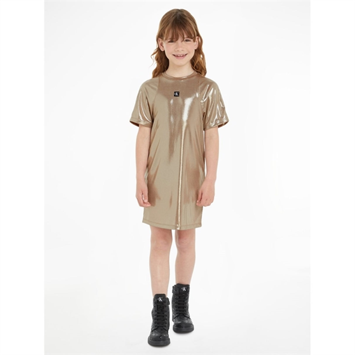 Calvin Klein Metallic Coated Dress Frosted Almond