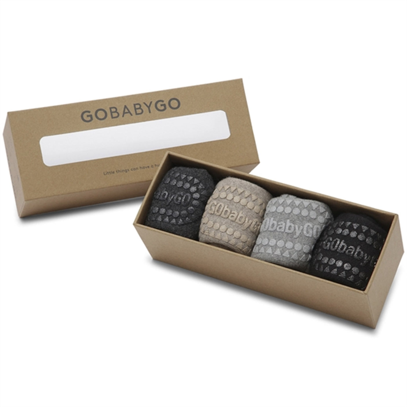 GObabyGO Cotton Socks Combo Box Antislip Grey Melange