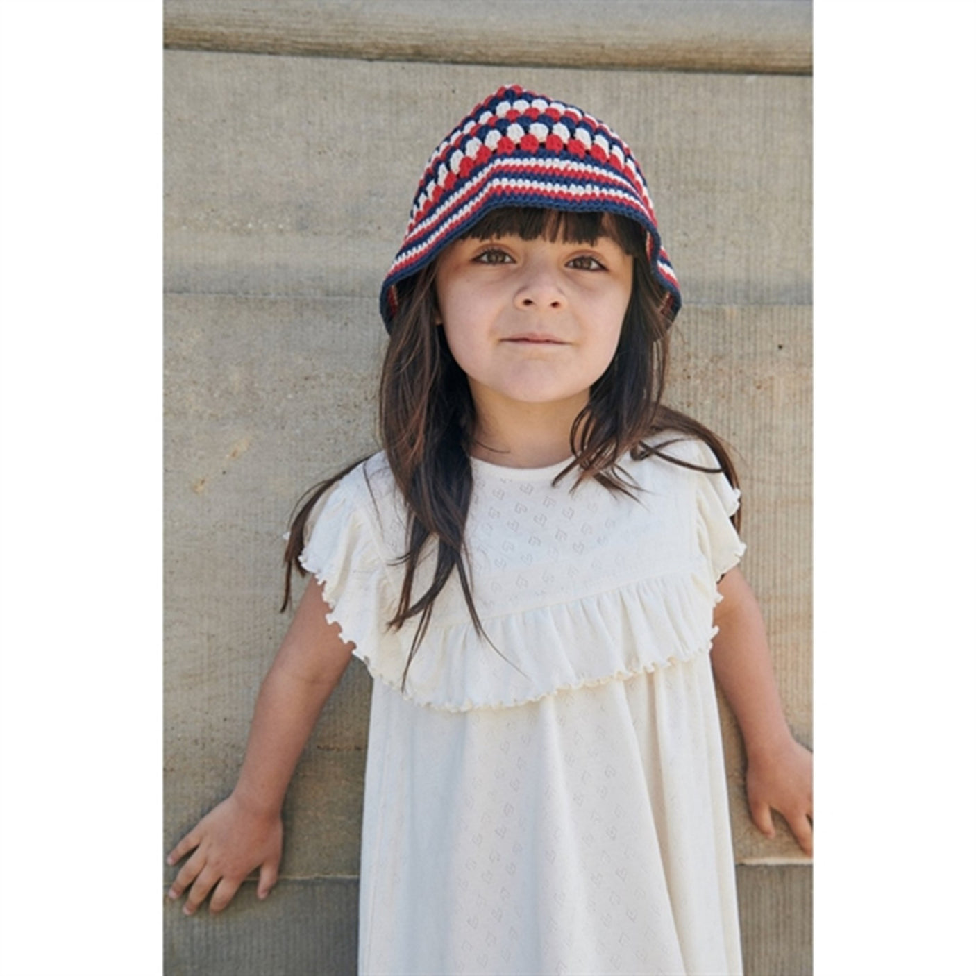 Copenhagen Colors Cream/Navy/Red Comb. Crocheted Hat