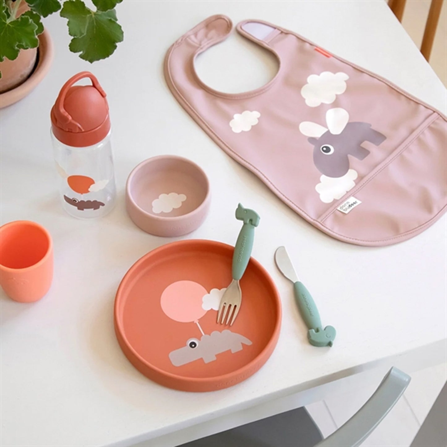 Done by Deer Silicone Dinner Set Happy Clouds Papaya
