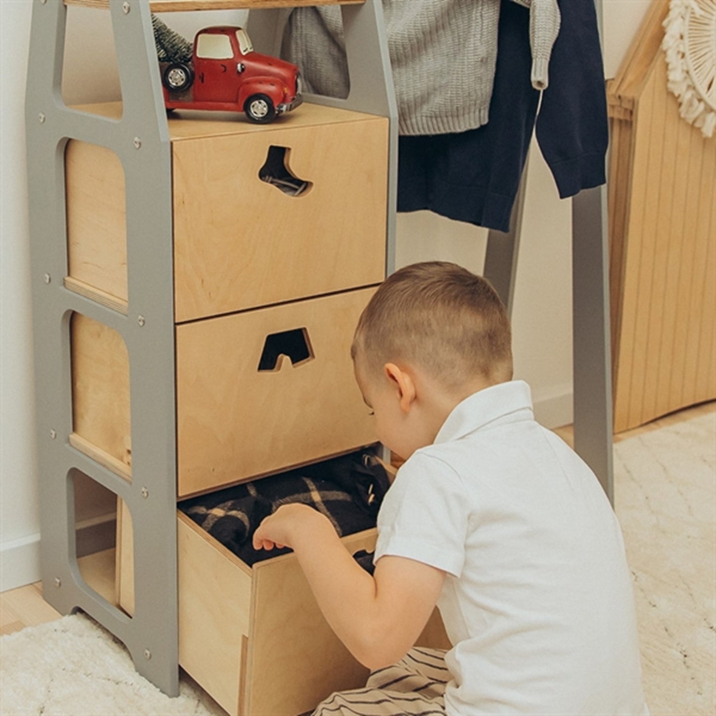 Duck Woodworks Children Wardrobe with Drawers Grey