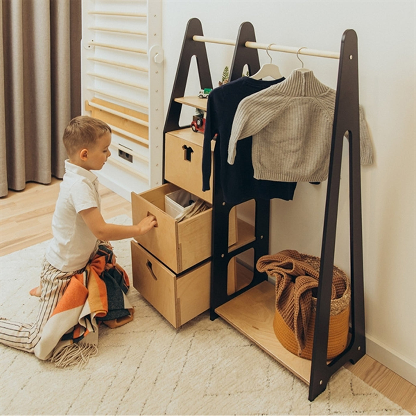 Duck Woodworks Children Wardrobe with Drawers Black