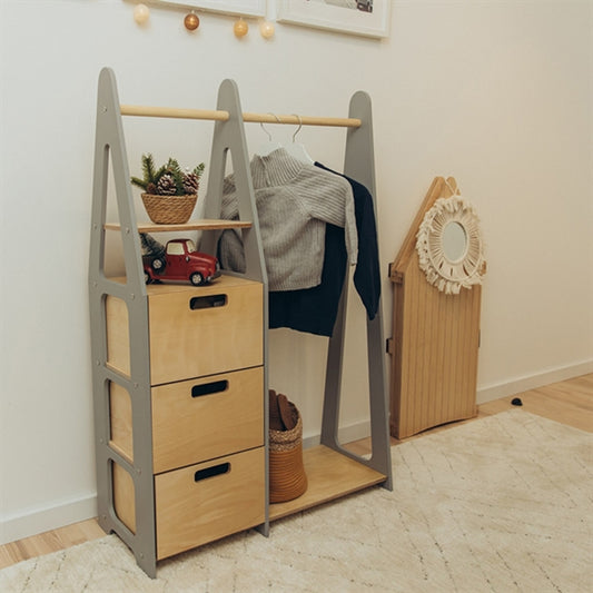 Duck Woodworks Children Wardrobe with Drawers Grey