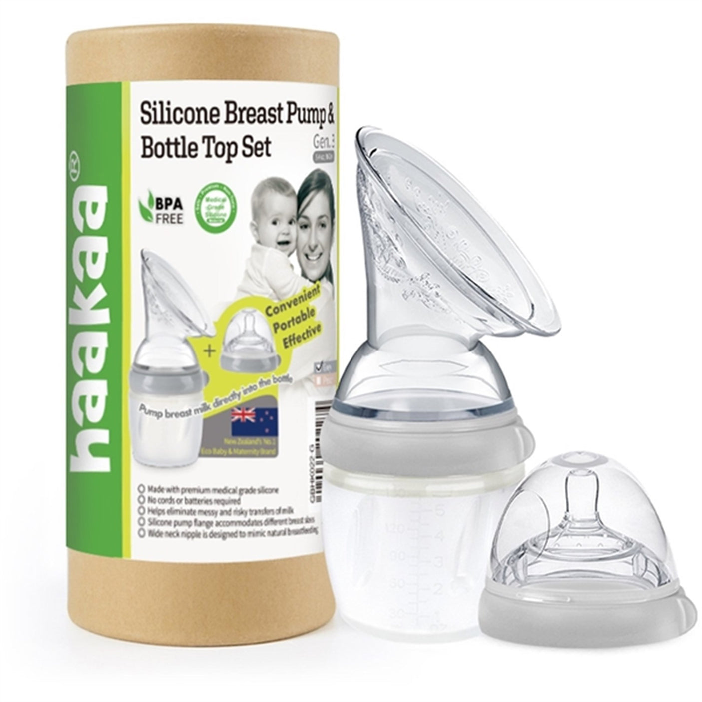 Haakaa Breast Pump & Bottle 160Ml Grey Gen 3.