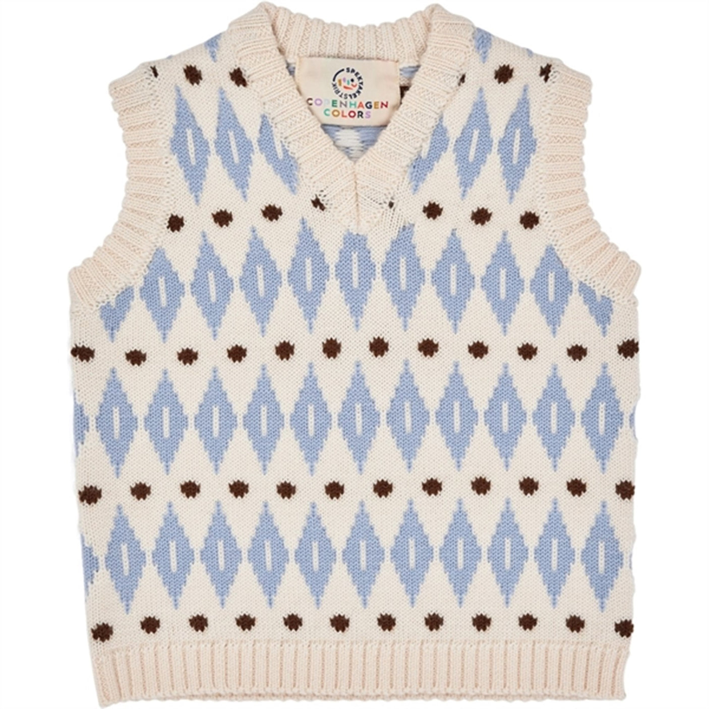 Copenhagen Colors Cream Blue Combi Harlequin Merino Classic Vest