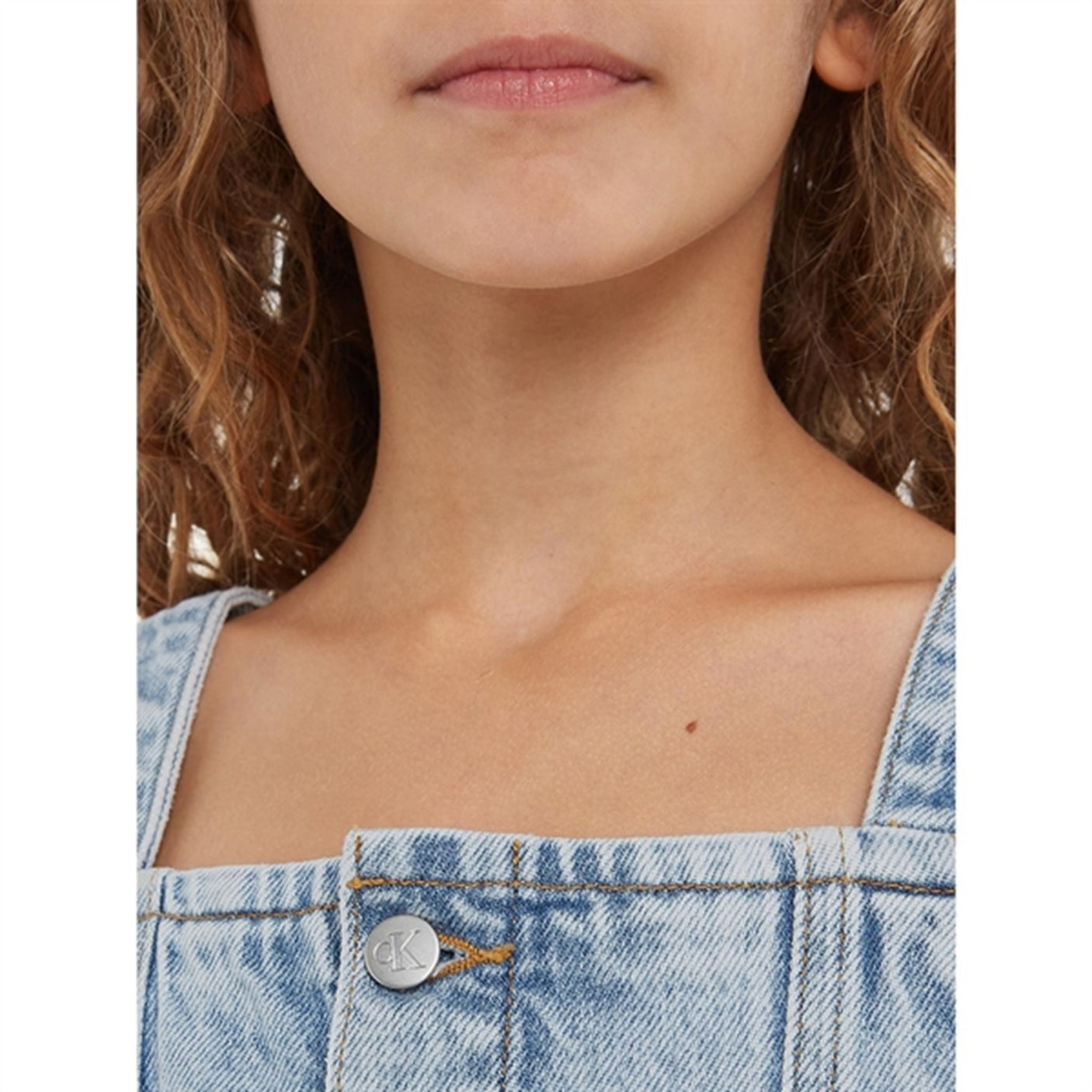 Calvin Klein Strap Denim Top Powder Blue