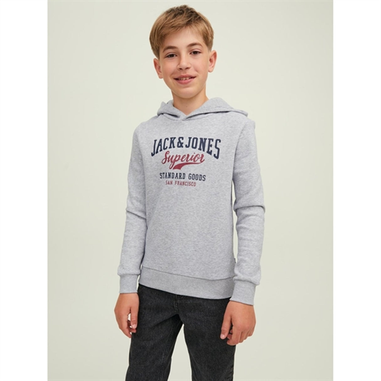 Jack & Jones Junior Light Grey Melange Logo Sweat Hoodie Noos