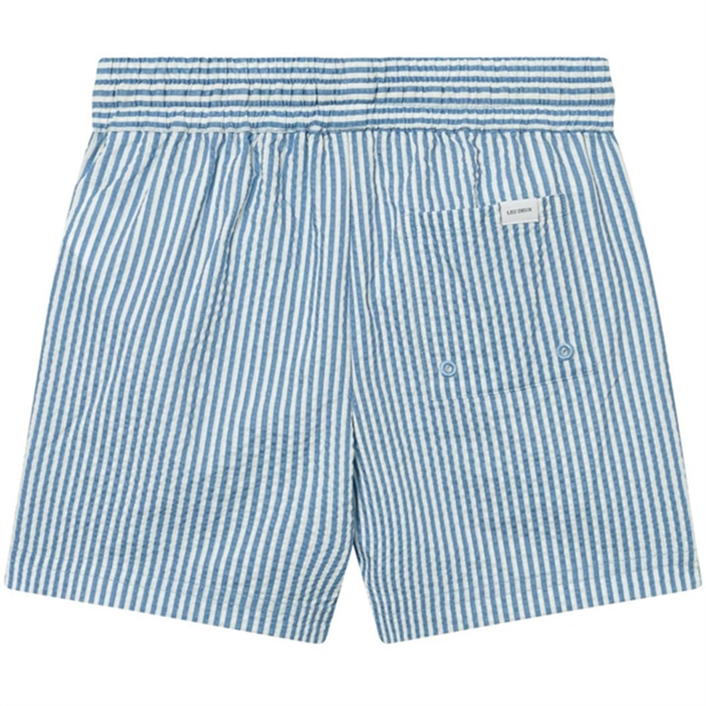 Les Deux Kids Washed Denim Blue/Light Ivory Stan Stripe Seersucker Swim Shorts