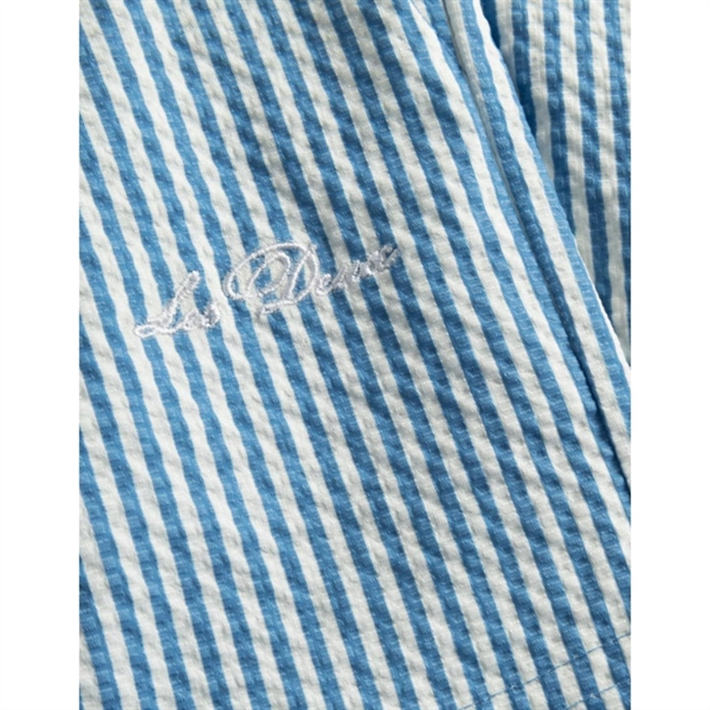 Les Deux Kids Washed Denim Blue/Light Ivory Stan Stripe Seersucker Swim Shorts