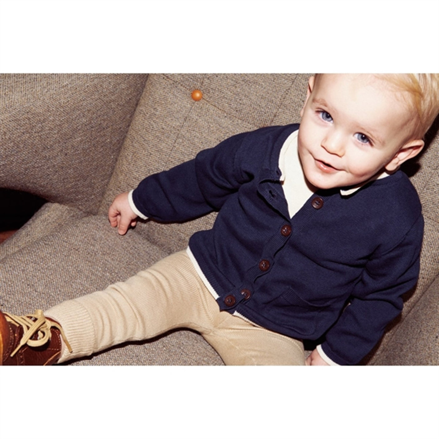 Copenhagen Colors Navy Cream Combi Cardigan w. Pocket