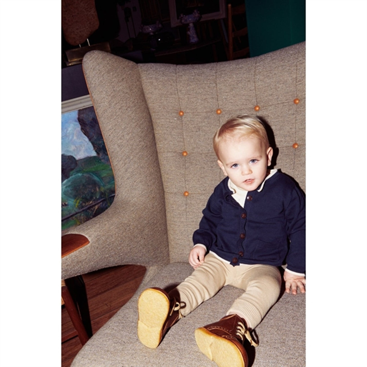 Copenhagen Colors Navy Cream Combi Cardigan w. Pocket