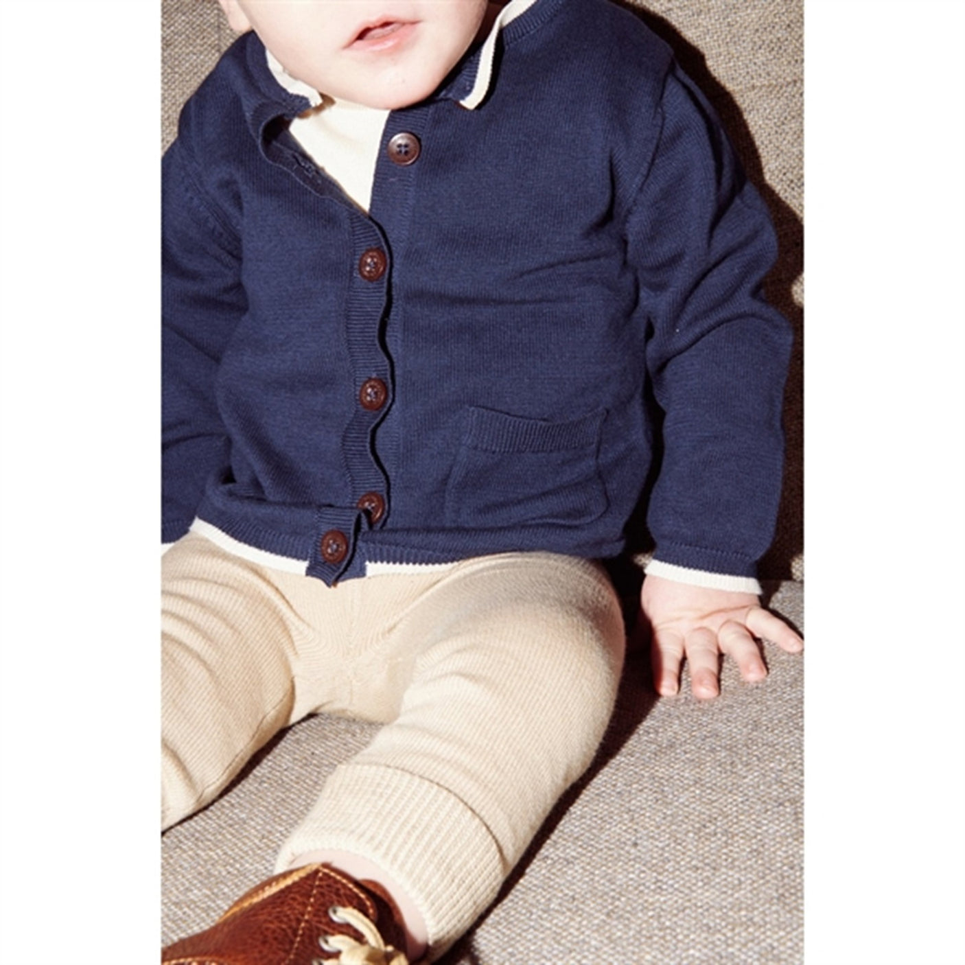 Copenhagen Colors Navy Cream Combi Cardigan w. Pocket