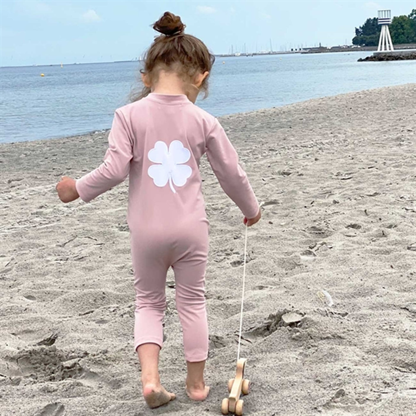 Petit Crabe Rose Nude Lou Clover Sunsuit with Zipper