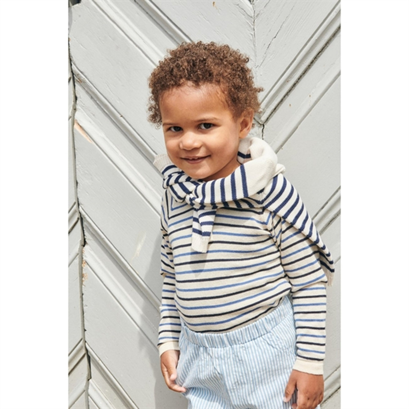 Copenhagen Colors Cream/Navy/Sky Blue Comb. Knit Blouse