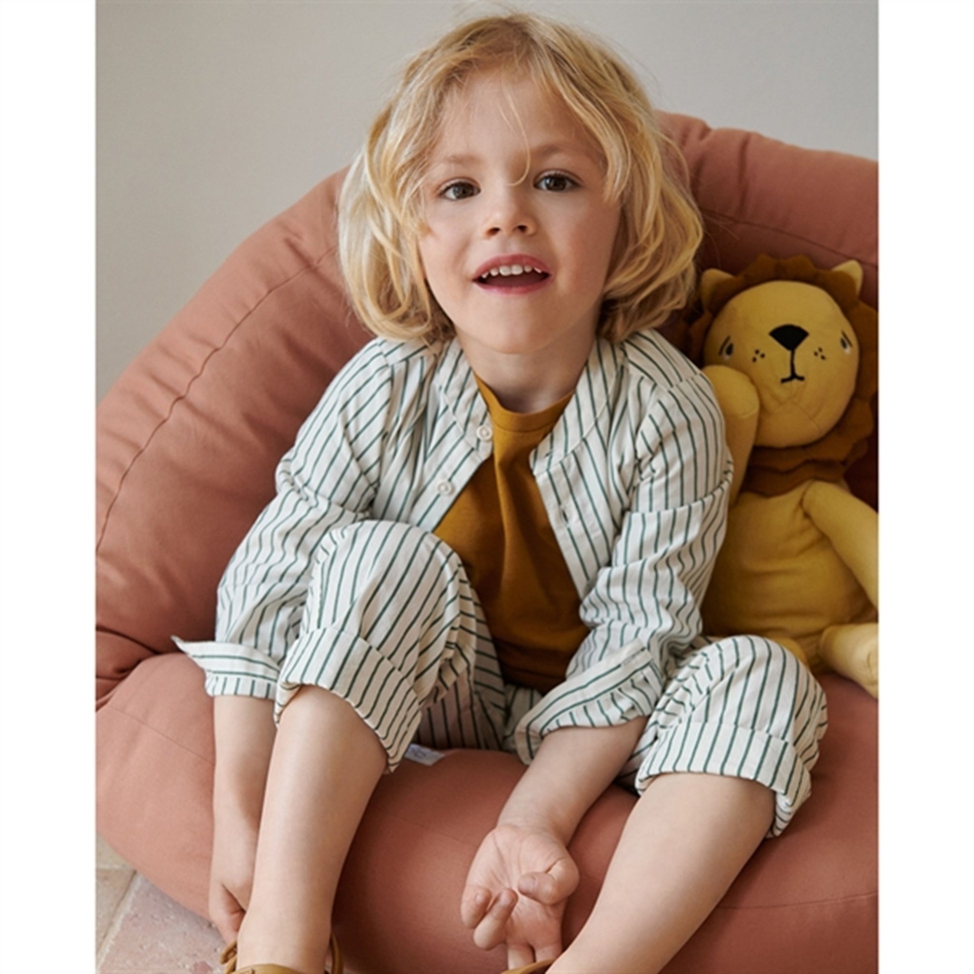 Liewood Orlando Y/D Stripe Poplin Pants Y/D Stripes Garden Green/Creme De La Creme