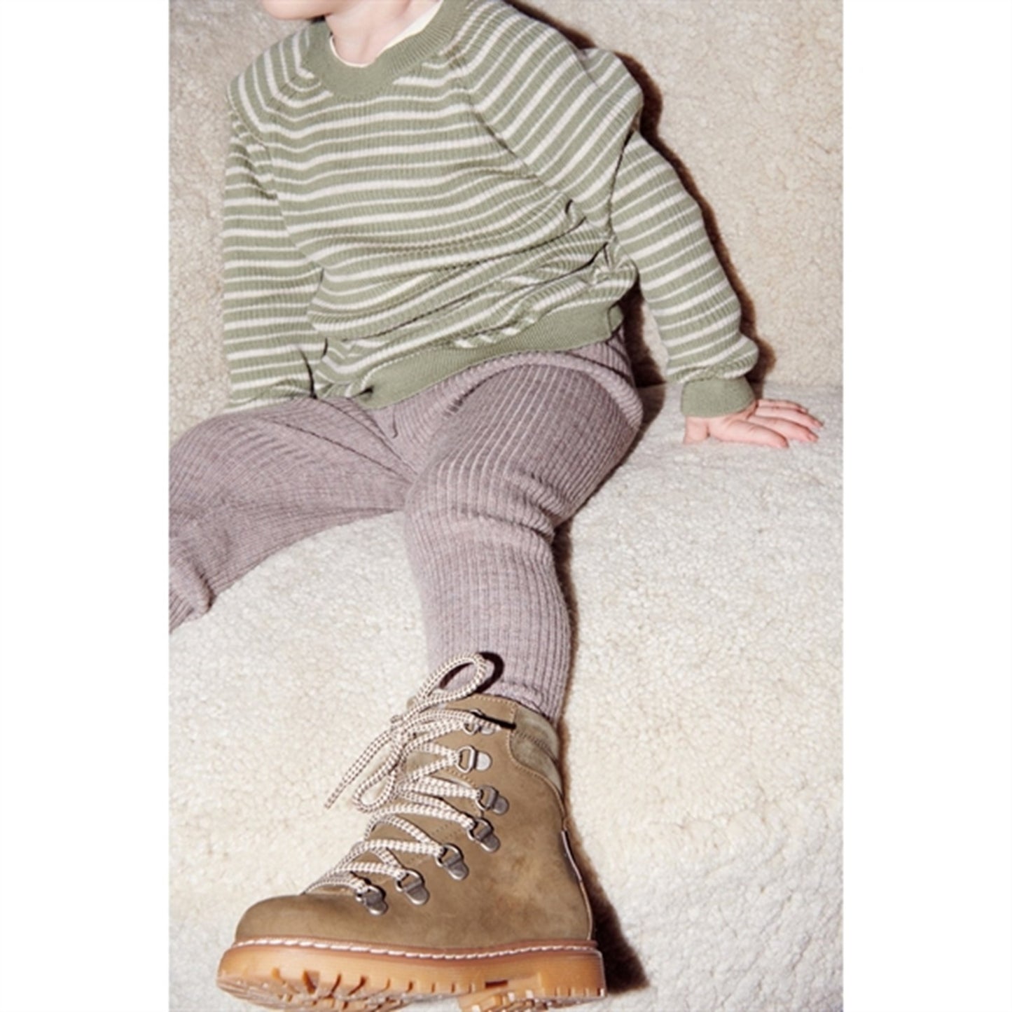 Copenhagen Colors Sage Green/Cream Comb Merino Classic Rib Blouse