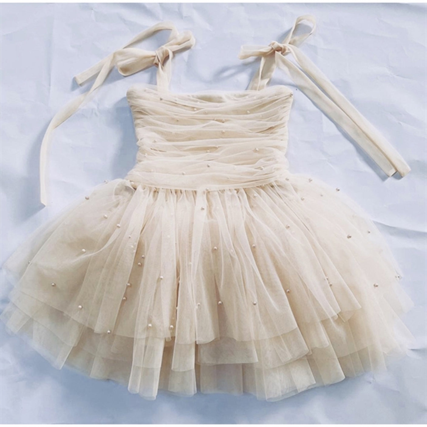 Dolly by Le Petit Tom Pearl Tulle Ballerina Dress Cream