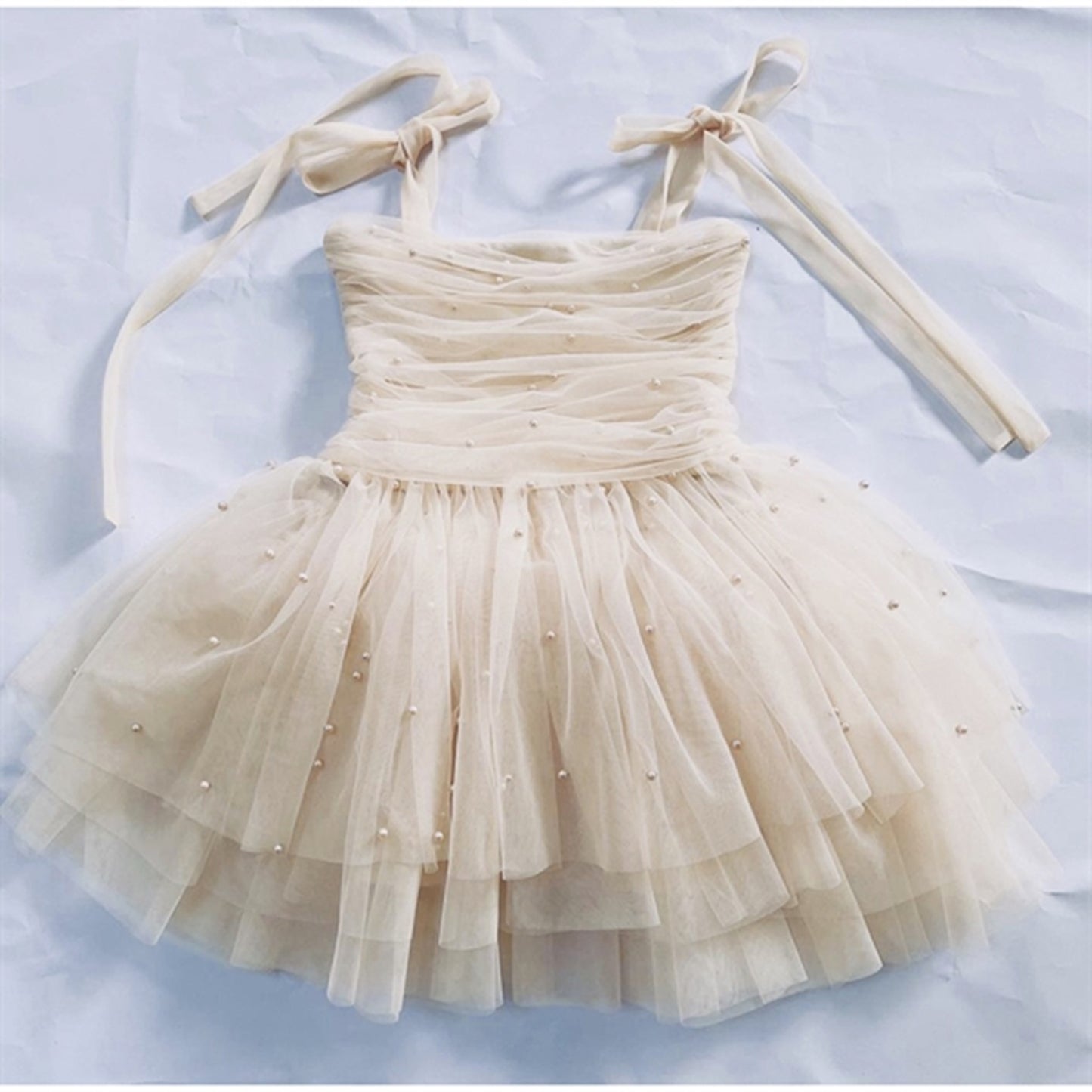 Dolly by Le Petit Tom Pearl Tulle Ballerina Dress Cream