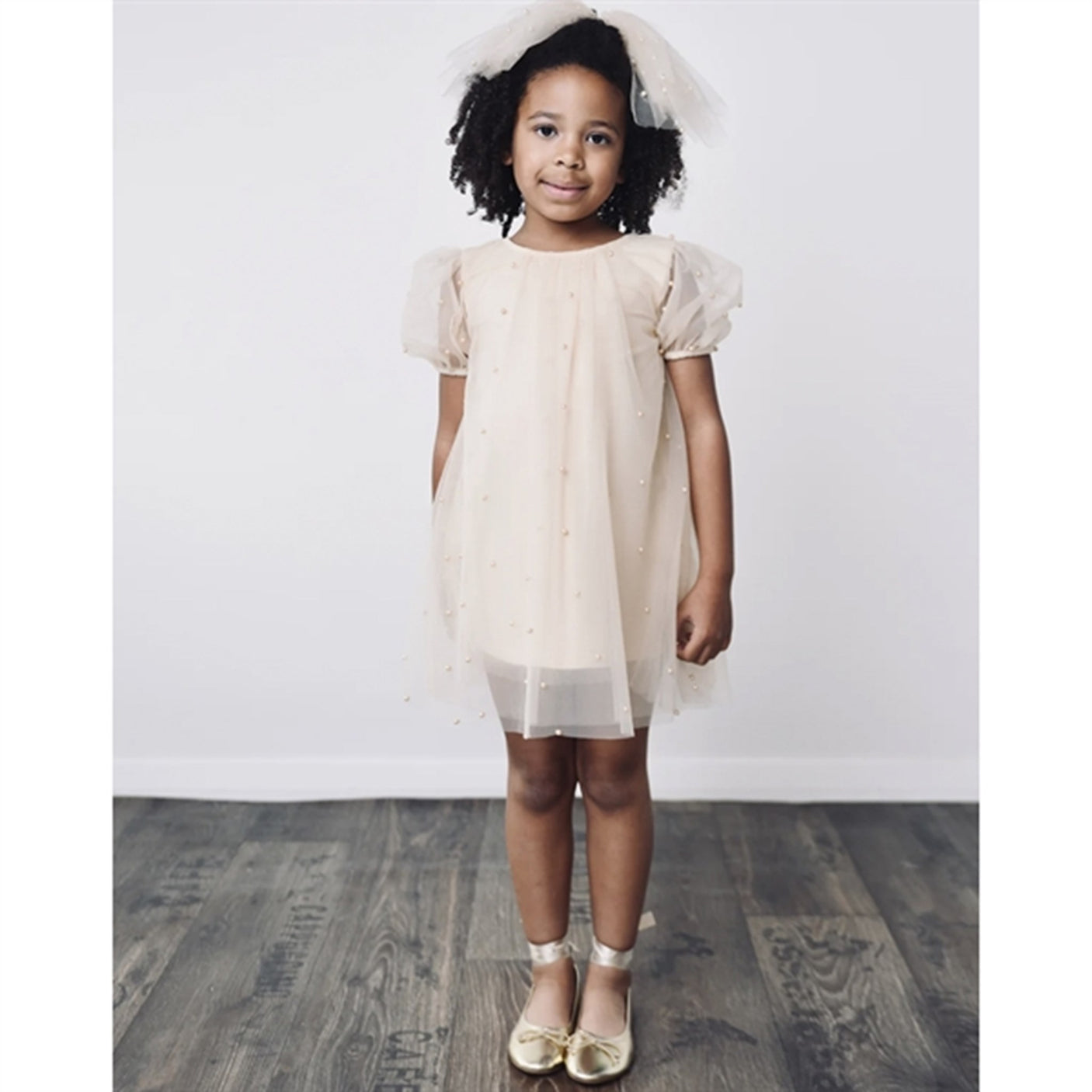 Dolly by Le Petit Tom Pearl Tulle Puff Aline Dress Pearl