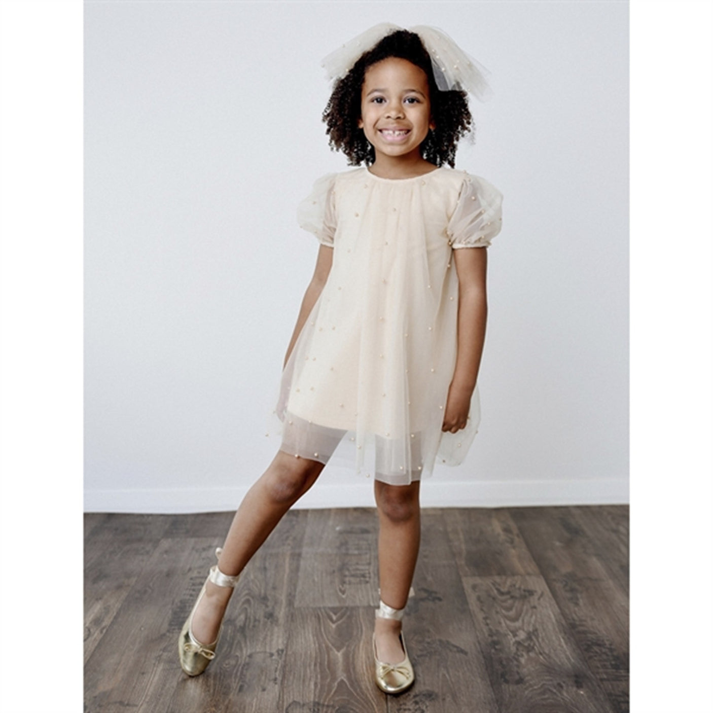 Dolly by Le Petit Tom Pearl Tulle Puff Aline Dress Pearl