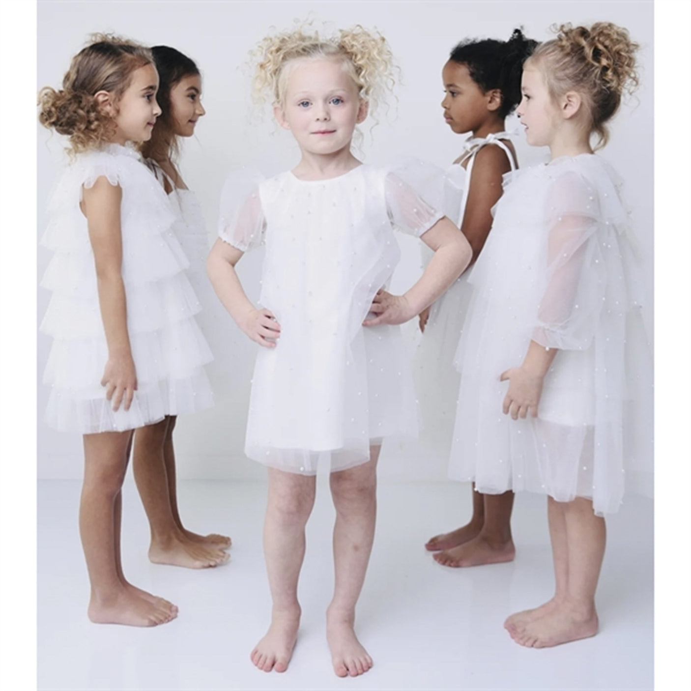 Dolly by Le Petit Tom Pearl Tulle Puff Aline Dress White