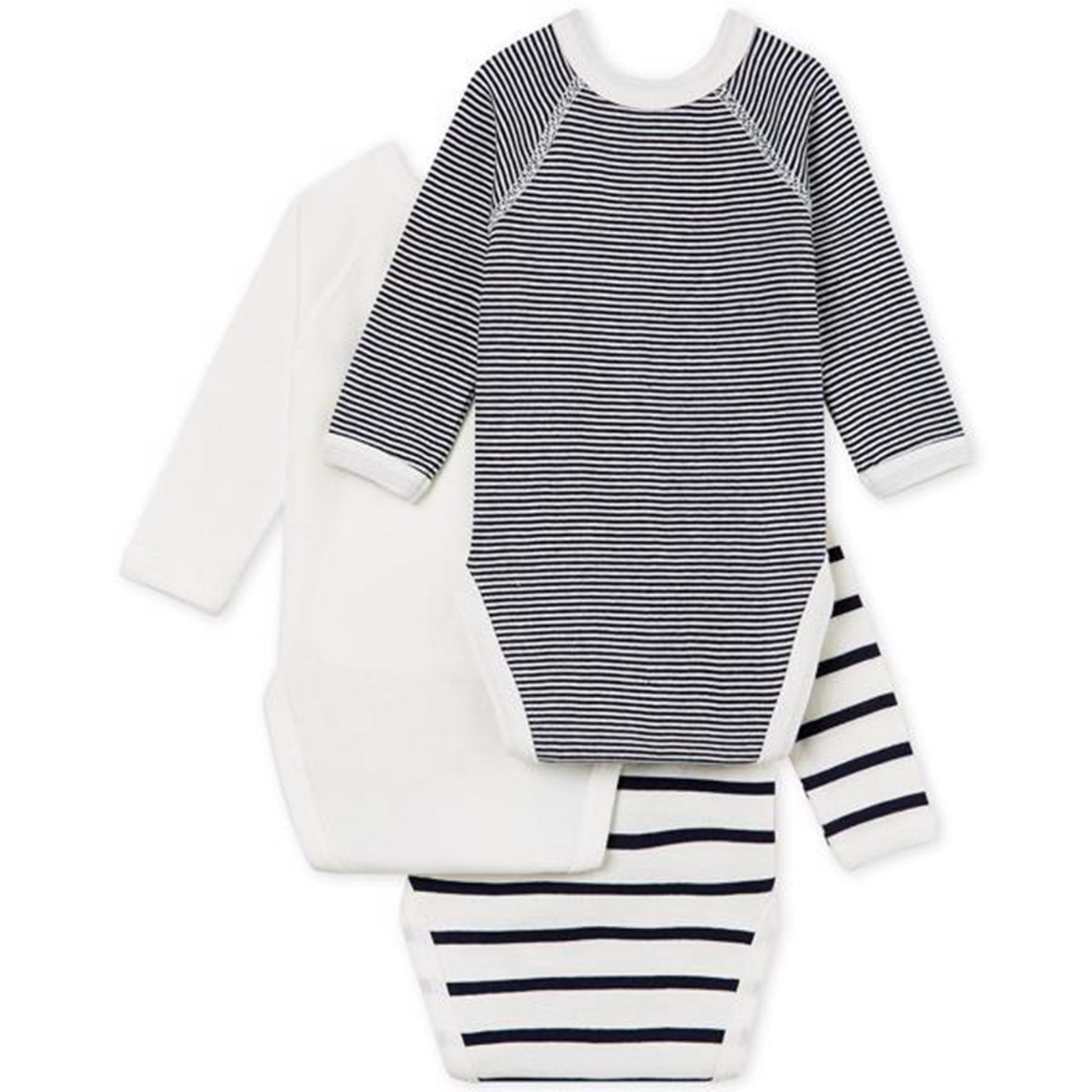 Petit Bateau Bodies ML Lot 3 White/Navy