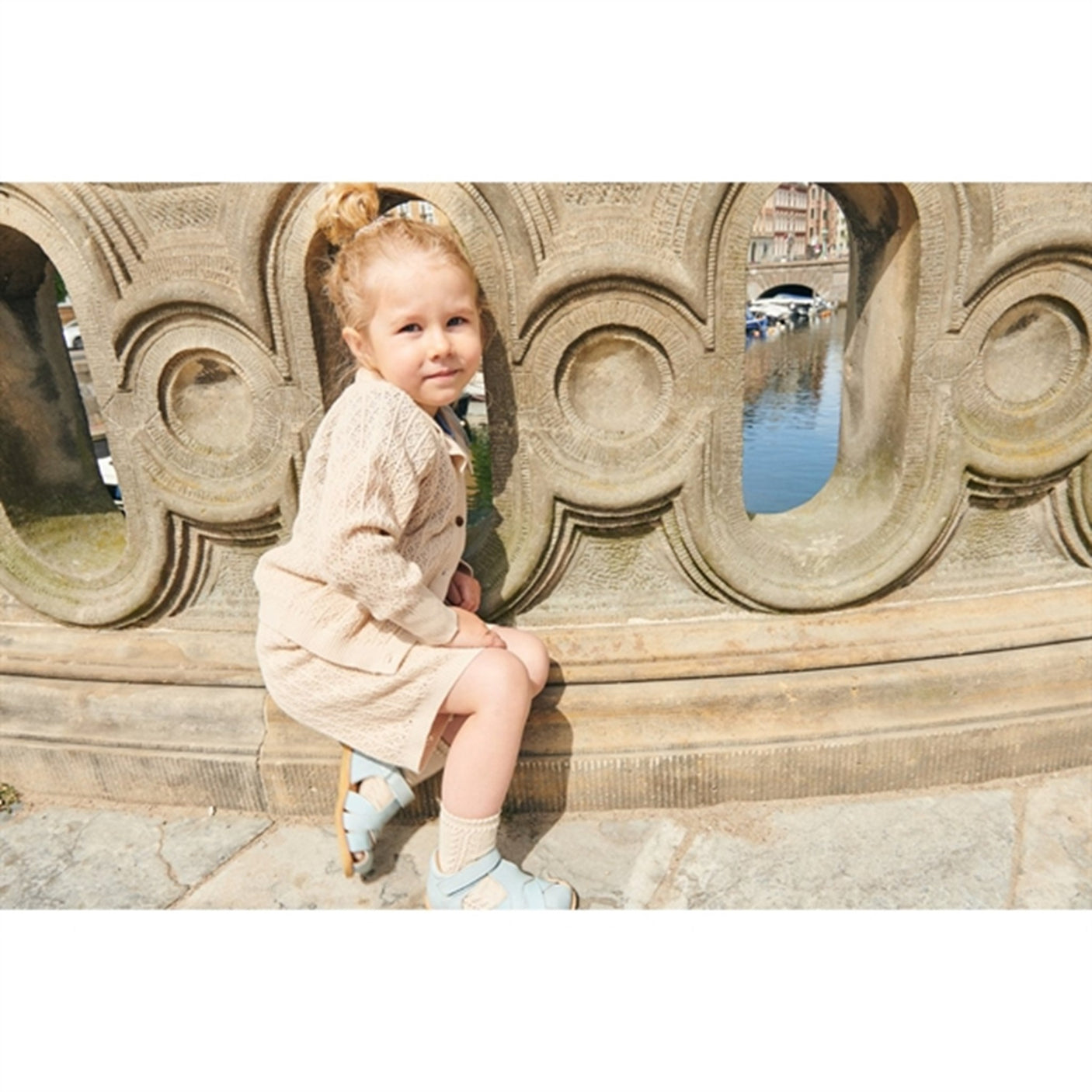 Copenhagen Colors Sand/Cream Comb. Pointelle Cable Knit Cardigan w. Collar