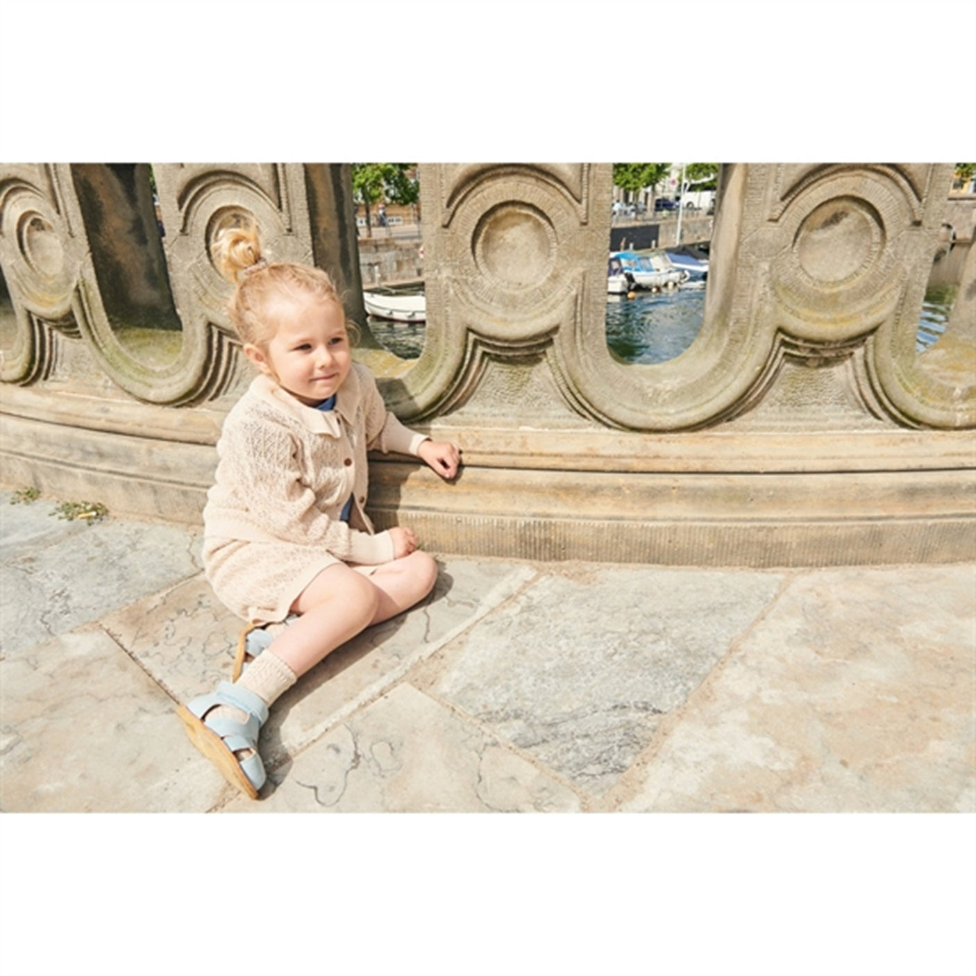 Copenhagen Colors Sand/Cream Comb. Pointelle Cable Knit Cardigan w. Collar