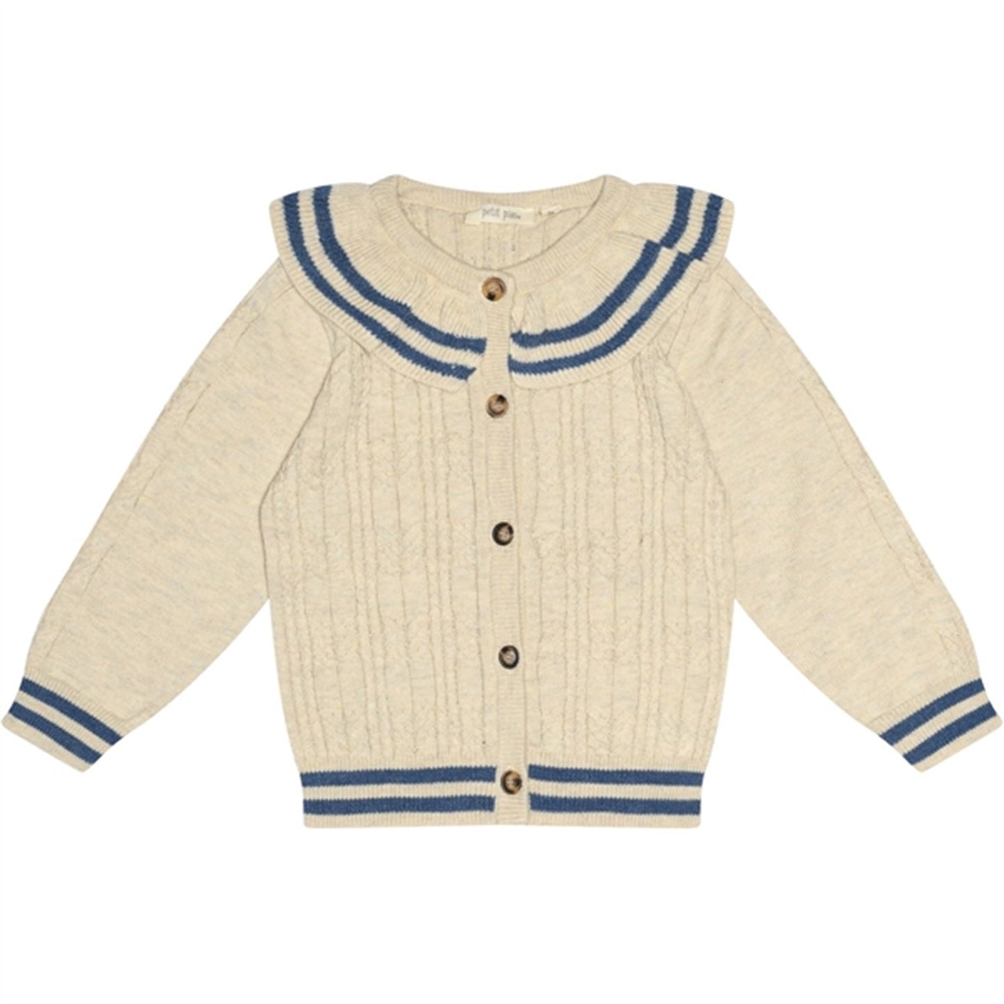 Petit Piao® Nature White/Denim Blue Cardigan Cabel Knit