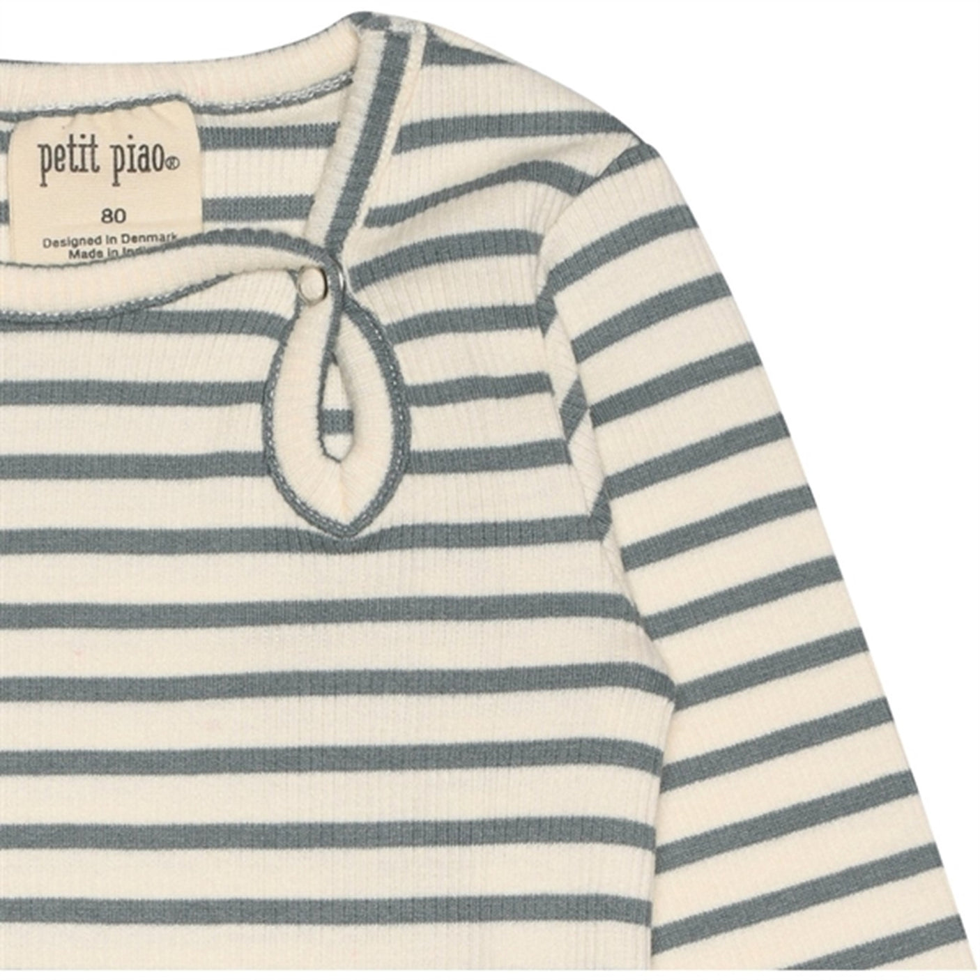 Petit Piao Light Petrol/Offwhite Body L/S Modal Striped